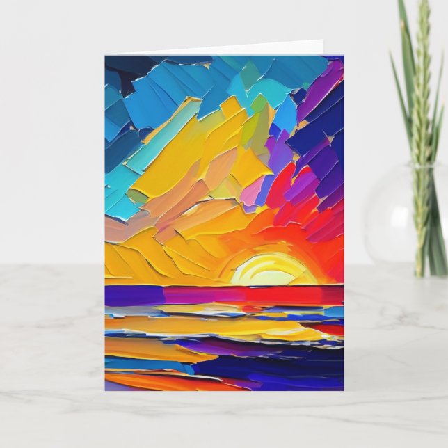 Modern Abstract Beach Sunset Artwork Blank Card (Front)