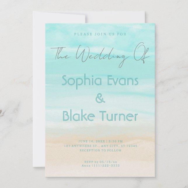 Modern Abstract Beach Wedding Invitation (Front)