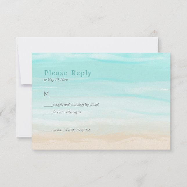 Modern Abstract Beach Wedding RSVP Card (Front)