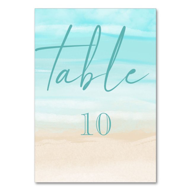 Modern Abstract Beach Wedding Table Number (Front)
