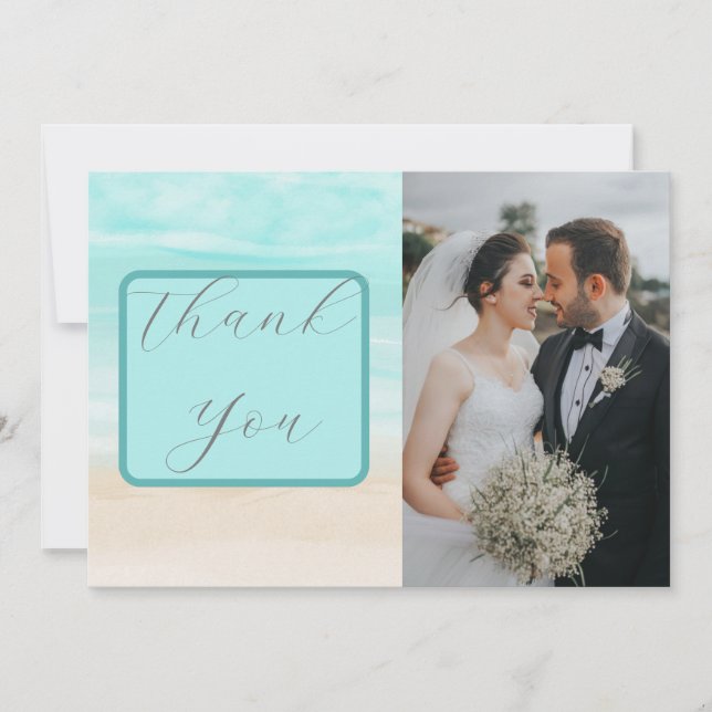 Modern Abstract Beach Wedding Thank You Card (Front)