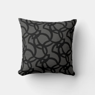 Modern Abstract Black and Dark Grey Line Pattern Throw Pillow
