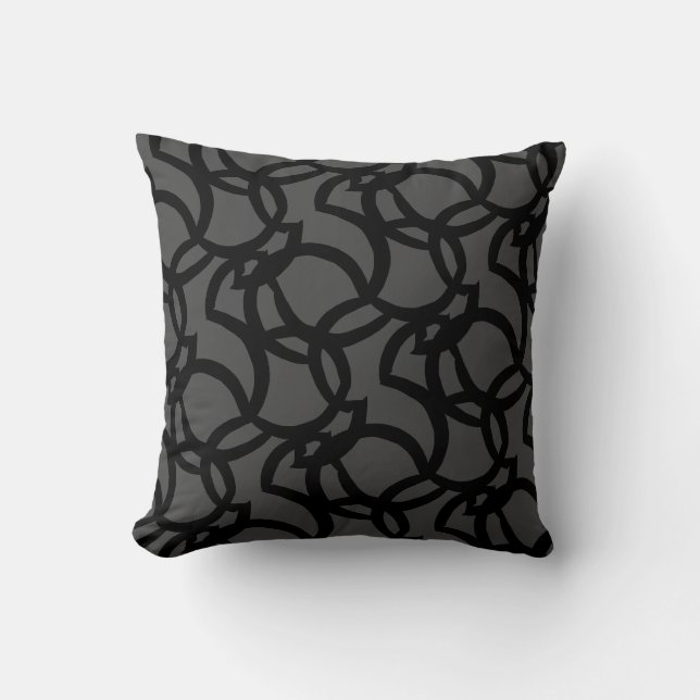Modern Abstract Black and Dark Grey Line Pattern Throw Pillow (Front)