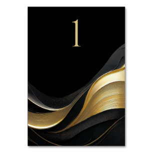 Modern Abstract Black and Gold Elegant Wedding Table Number