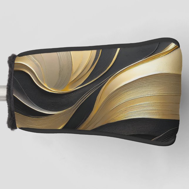 Modern Abstract Black and Gold Golf Head Cover (Front)