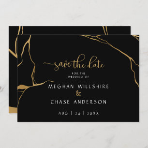 Modern Abstract Black and Gold Japanese Kintsugi 