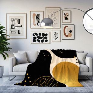 Modern Abstract Black and Gold Organic Pattern Fleece Blanket
