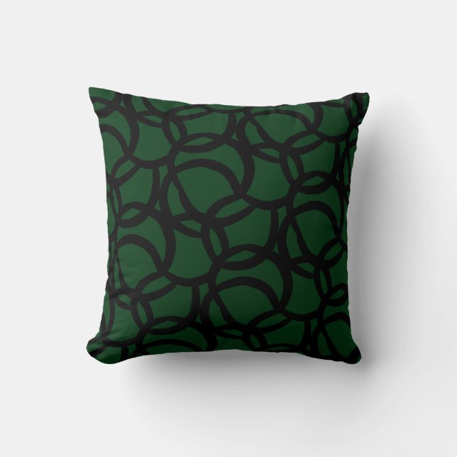 Modern Abstract Black and Green Line Pattern Throw Pillow (Front)