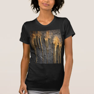 Modern Abstract Black and Metallic Gold Drips T-Shirt