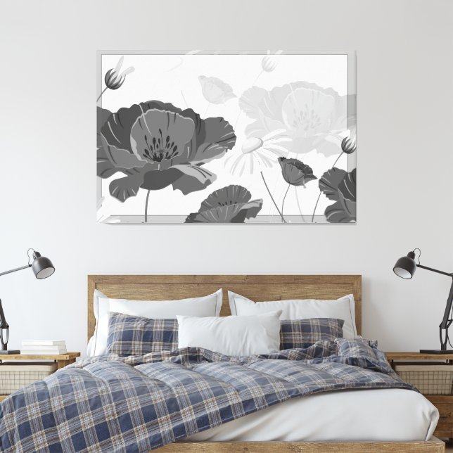 Modern Abstract Black and White Floral I Canvas Pr (Insitu(Bedroom))