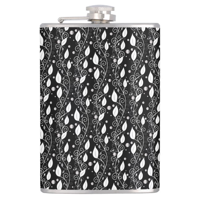Modern abstract black and white ink illustration hip flask (Front)