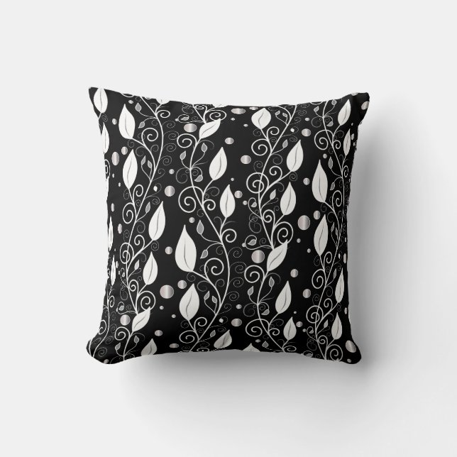 Modern abstract black and white ink illustration throw pillow (Front)