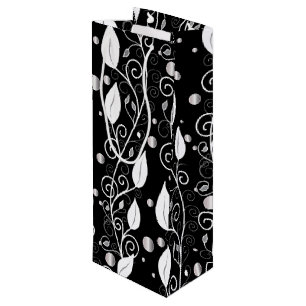 Modern abstract black and white ink illustration wine gift bag