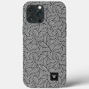  Modern Abstract Black and White Lines Monogram iPhone 13 Pro Max Case