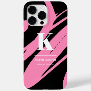 Modern Abstract Black and White Pink Monogram Case-Mate iPhone 14 Pro Max Case