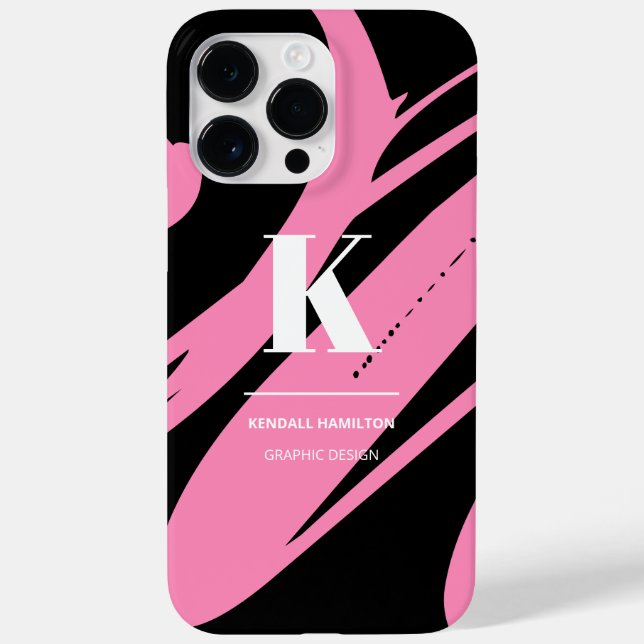 Modern Abstract Black and White Pink Monogram Case-Mate iPhone Case (Back)