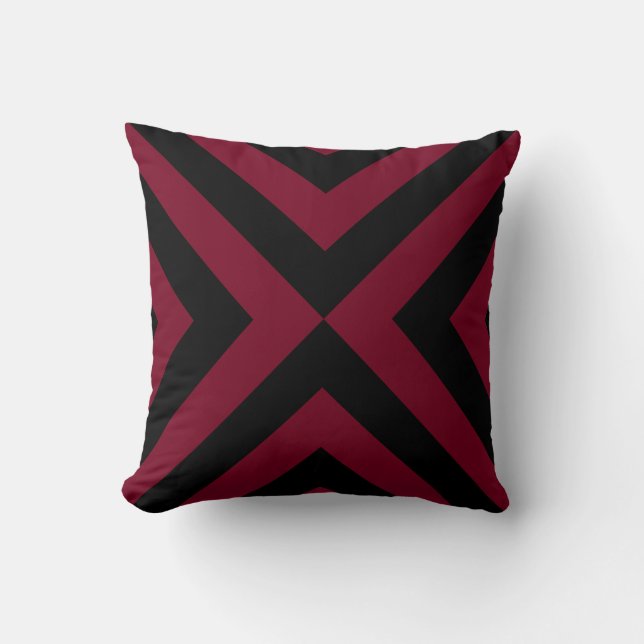 Modern Abstract Black & Burgundy Throw Pillow (Front)