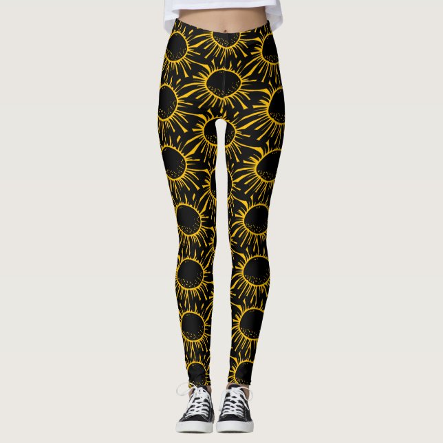 Modern Abstract Black Floral Pattern Leggings (Front)