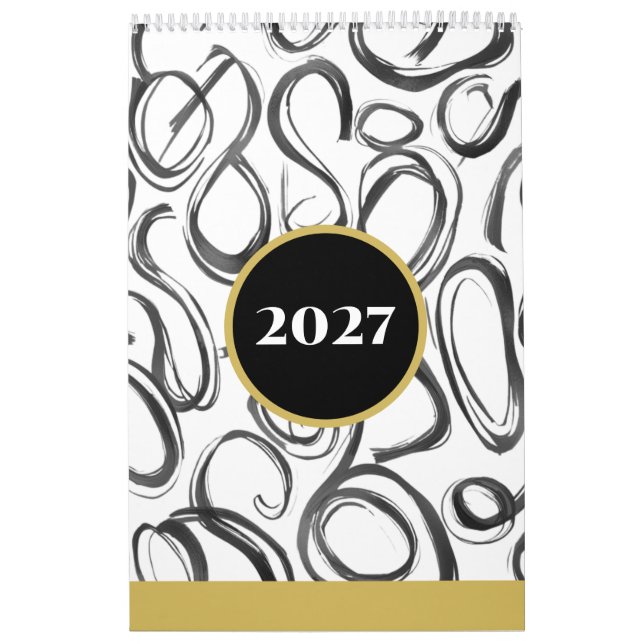Modern Abstract Black Gold 2027 Wall Calendar (Cover)