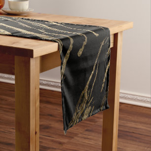 Modern Abstract Black Gold Marble  Short Table Runner