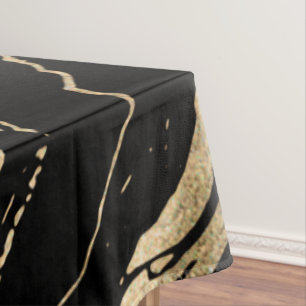 Modern Abstract Black Gold Marble Tablecloth