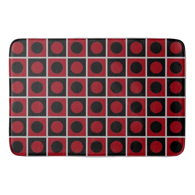 Modern Abstract Black Grey and Red Bath Mat (Front)