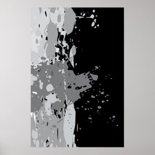 Modern Abstract Black & Grey Paint Splatter Poster