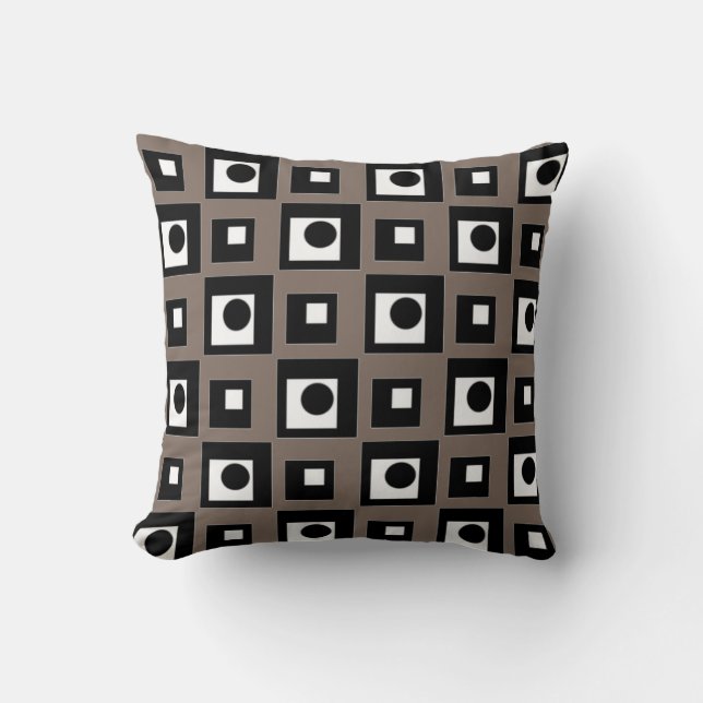 Modern Abstract Black Lucky Beige & White Throw Pillow (Front)