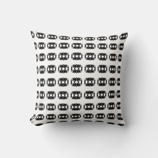 Modern Abstract Black Oval Pattern on White Throw Pillow (Front)