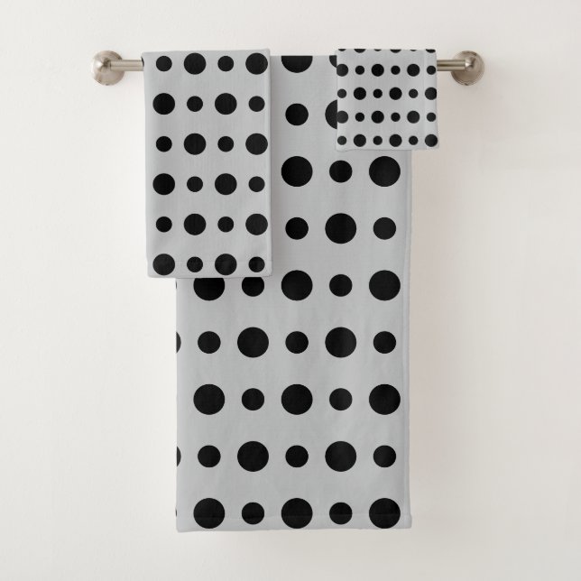 Modern Abstract Black Polka Dots on Silver Gray (En situation)