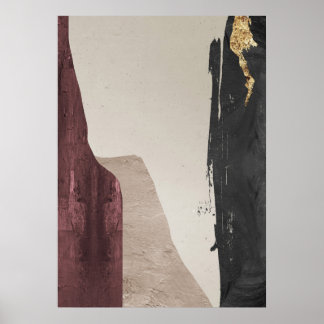 Modern Abstract Black Red & Gold Wall Art Poster