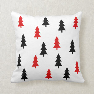Modern abstract black red trees Scandinavian style Throw Pillow