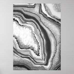 Modern Abstract Black White Agate Geode Gemstone Poster