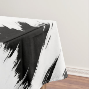 Modern Abstract Black White Brushstroke Art Tablecloth