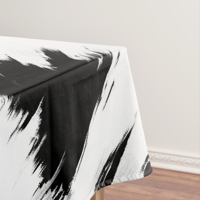 Modern Abstract Black White Brushstroke Art Tablecloth (In Situ)