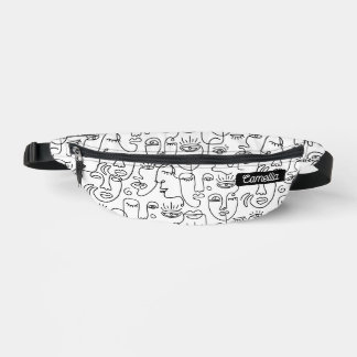 Modern Abstract Black White Face Line Pattern Fanny Pack