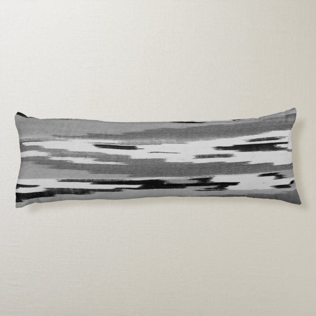 Modern abstract black white ikat pattern body pillow (Back)