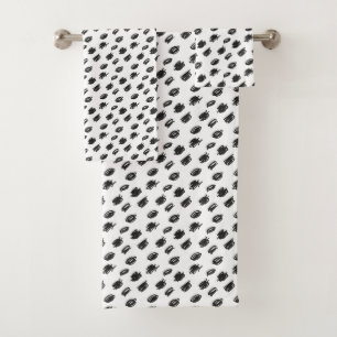 Modern Abstract Black & White Scribble Pattern Bath Towel Set