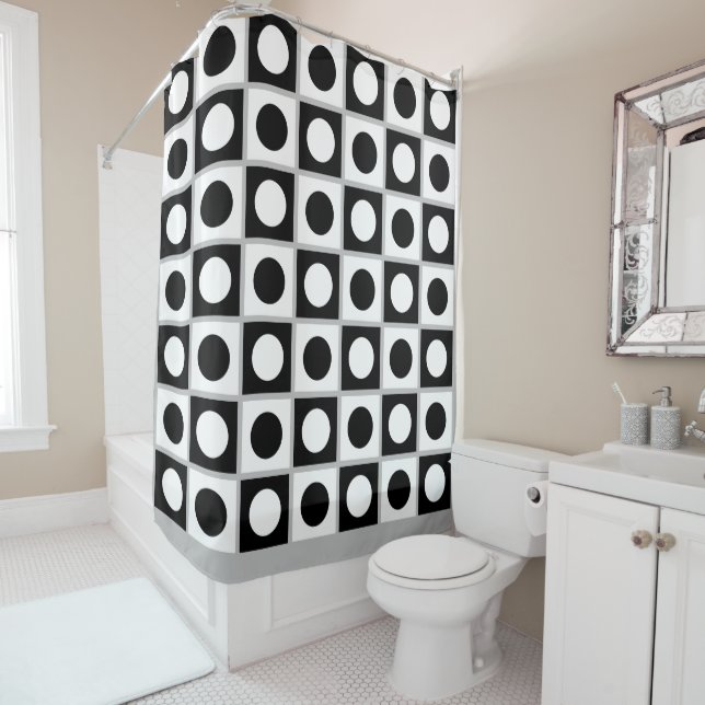 Modern Abstract Black & White Shower Curtain (In Situ)