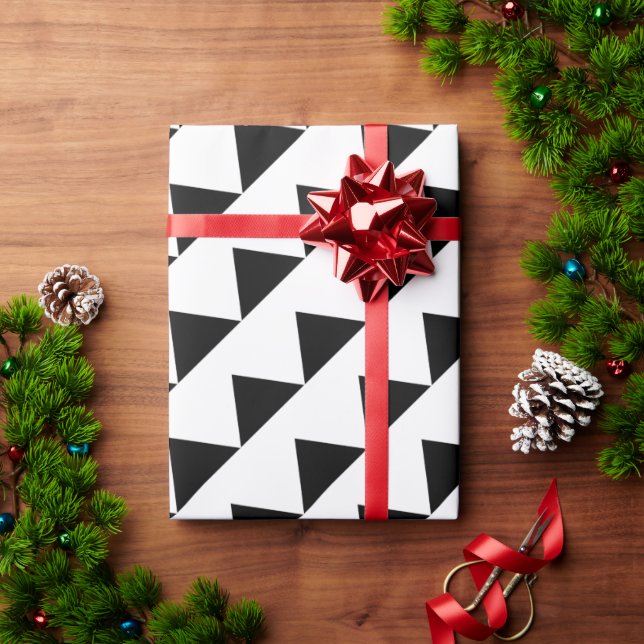Modern Abstract Black White Triangle Geometric     Wrapping Paper (Holiday Gift)