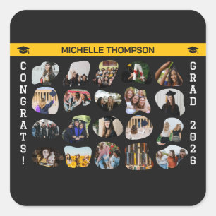 Modern Abstract Blob Geometry 20 Photo Grad Party  Square Sticker