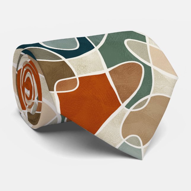 Modern Abstract Blobs, Teal, Olive, Rust, Beige Tie (Rolled)