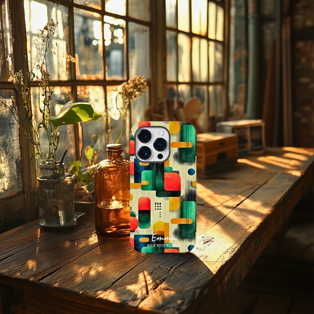 Modern Abstract Blocks with Personalized Name iPhone Case (Creator Uploaded)