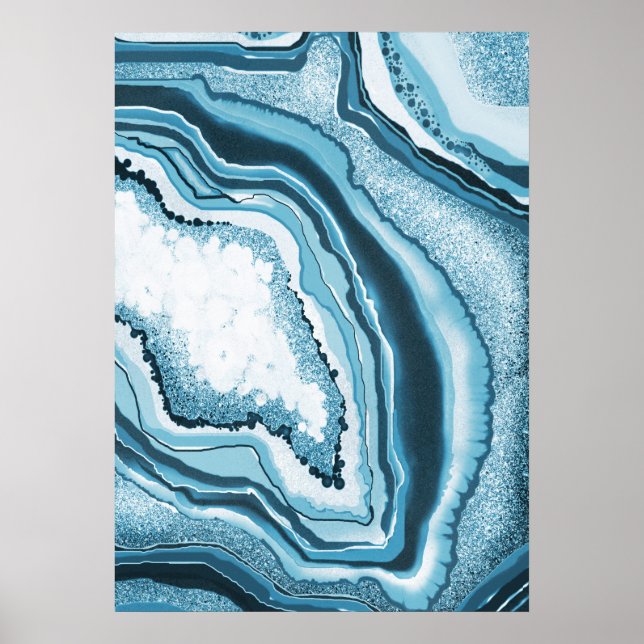 Modern Abstract Blue Agate Geode Gemstone Poster (Front)