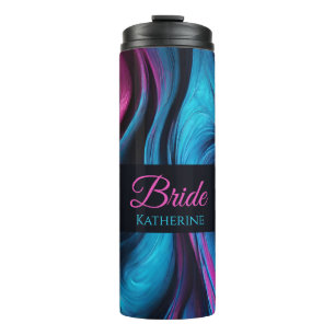 Modern Abstract-Blue and Pink-Bride- Thermal Tumbler