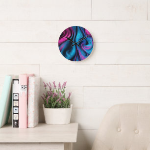 Modern Abstract-Blue and Pink Round Clock
