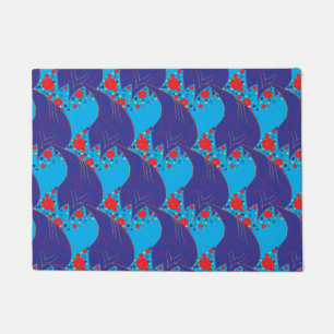 Modern abstract BLUE and red Rainbow drops pattern Doormat