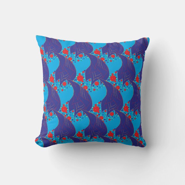 Modern abstract BLUE and red Rainbow drops pattern Throw Pillow (Front)
