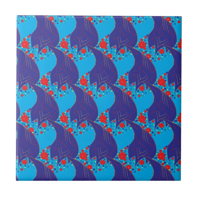 Modern abstract BLUE and red Rainbow drops pattern Tile (Front)