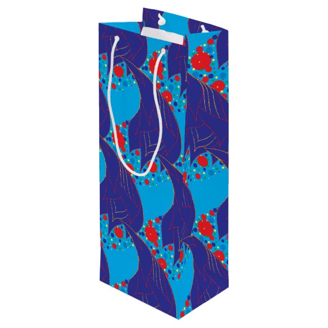 Modern abstract BLUE and red Rainbow drops pattern Wine Gift Bag (Back Angled)